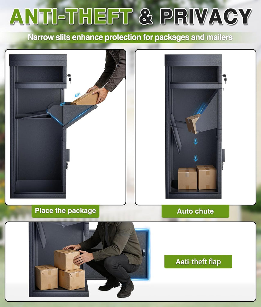 Package Delivery Boxes & Mailbox with Plant Roof, Large Parcel Drop Box with Coded Lock