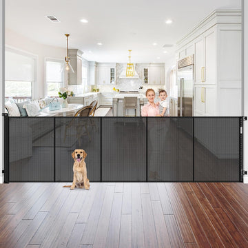 Reinforced 42" Tall Pet Gate 96" Wide Retractable Baby Gate, Indoor/Outdoor