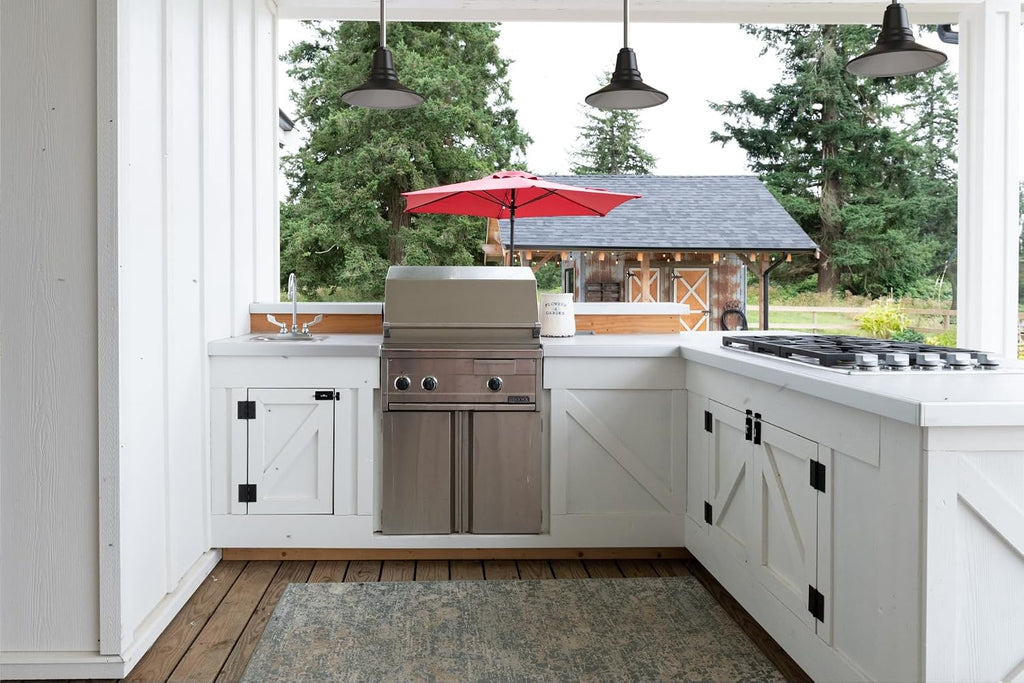 Woodman Farmhouse Pendant | Outdoor Ceiling Mounted | 12 inch Dome | 4' Black Cloth Cord| Kitchen Steel Light Made in America| Cream Exterior/Cream Interior