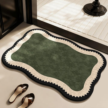 Scalloped Diatom Mud Bath Mat, Quick-Drying Absorbent Non-Slip Bathroom Rug, Decorative Area Rug for Bathtub Kitchen