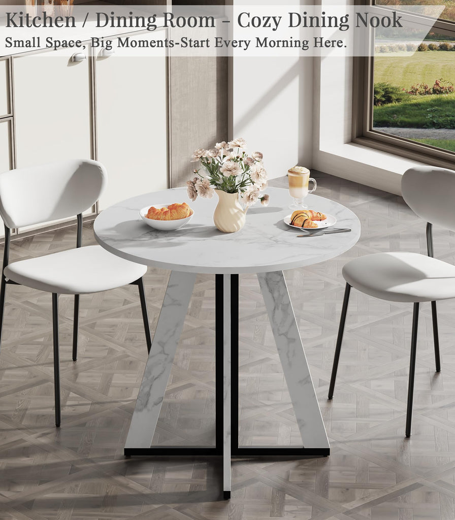 31.5 inch Round Dining Table for 2 4, Farmhouse Kitchen Table, Round Dining Room Table with Metal Legs for Small