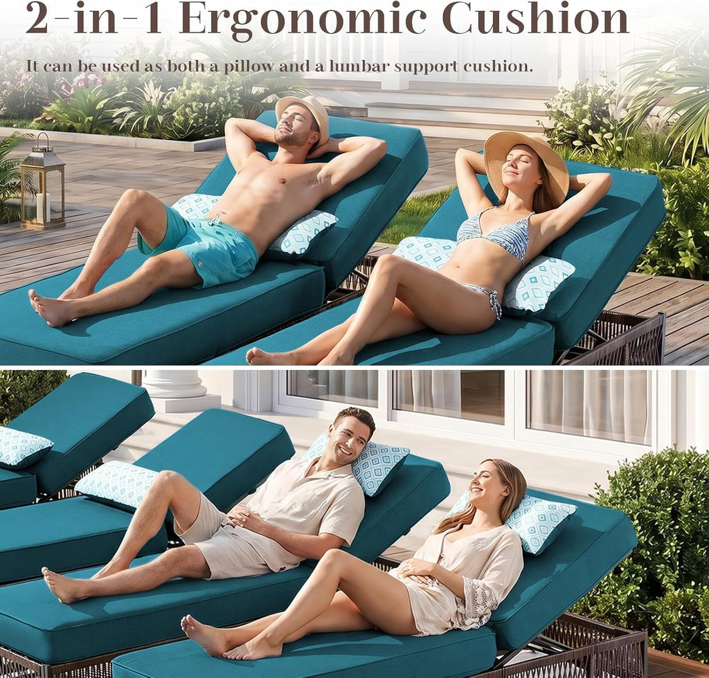 Outdoor Patio Chaise Lounge Chair Set, 2pc Lounge Chairs with Side Table,PE Rattan Patio Daybed with 5" Thick