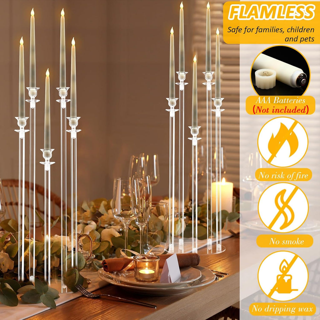 4 Set 5 Arms Acrylic Candelabra Centerpieces, Clear Candlesticks Holders with 20 LED Candles 2 Remote Timer 22 Rubber