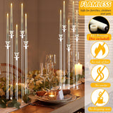 4 Set 5 Arms Acrylic Candelabra Centerpieces, Clear Candlesticks Holders with 20 LED Candles 2 Remote Timer 22 Rubber