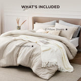 Queen Comforter Set - Beige Soft Bedding for All Seasons, Cationic Dyed Bed Set, 3 Pieces