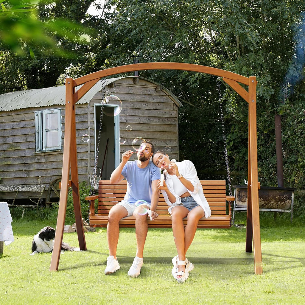 2026 Upgraded 5 FT Wooden Porch Swing, 880 LBS Heavy Duty, Brown | 2026 Upgraded Design; Heavy-Duty Wooden Swing;