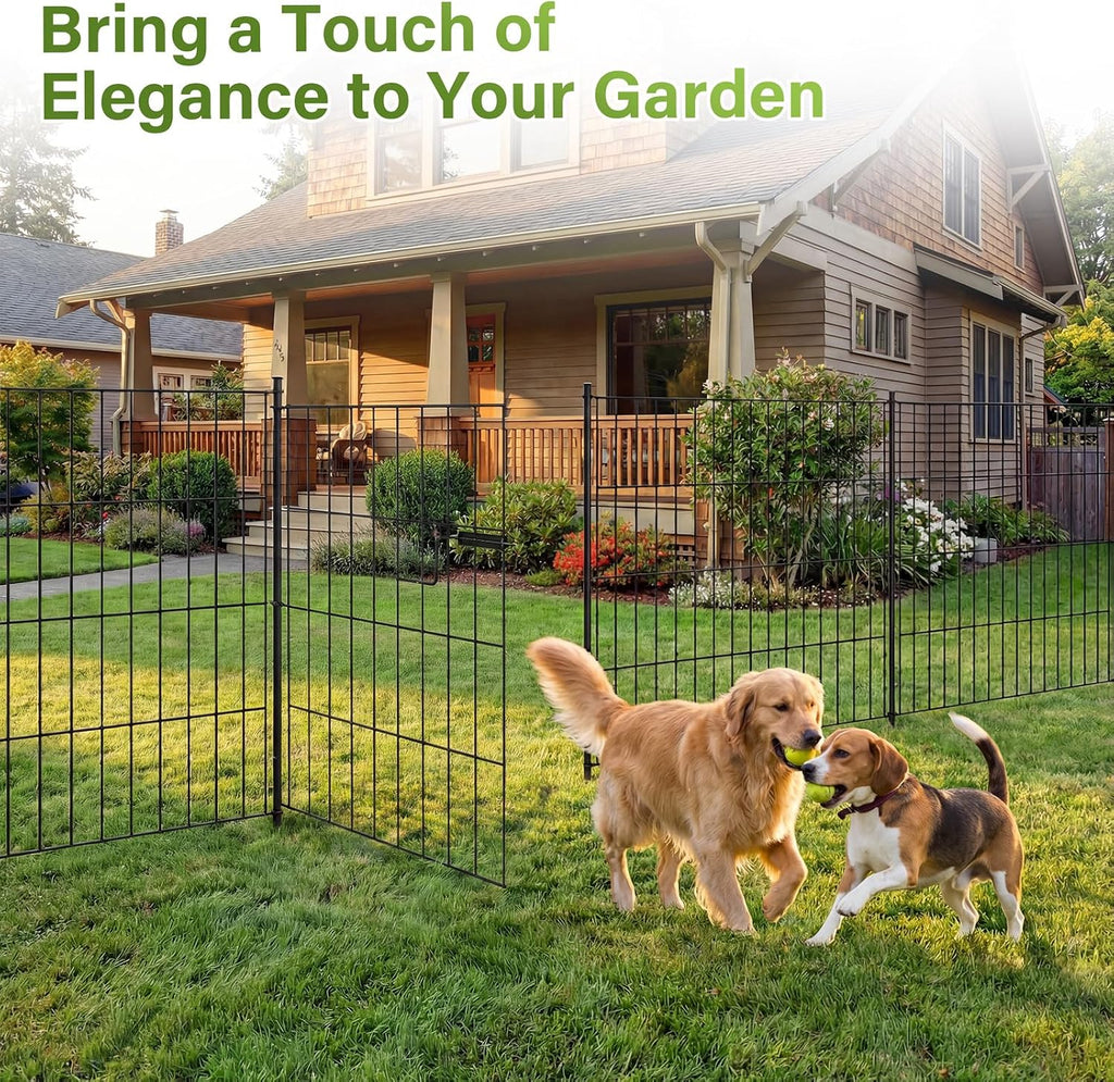 10 Panels No Dig Decorative Outdoor Garden Fence with Gate, 32in (H) x 23.6ft (L) Rustproof Metal Wire Rabbit Dog