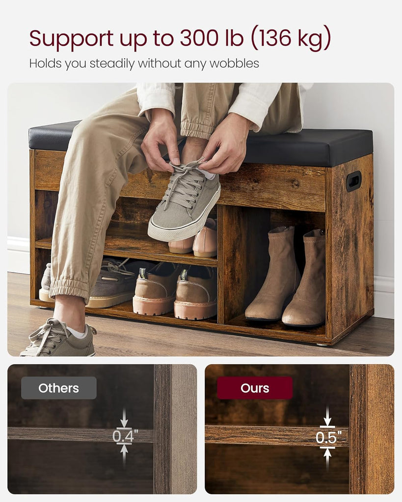 Storage Bench with Cushion, Shoe Bench, Padded Seat, Hidden Storage, Entryway, Hold up to 300 lb, 11.8 x