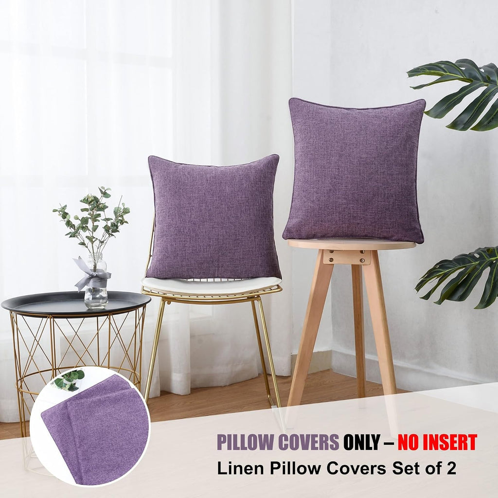 Linen Throw Pillow Covers Pack of 2, 18x18 Inch Accent Cushion Covers, Decorative Solid Color Pillow Covers, Chair