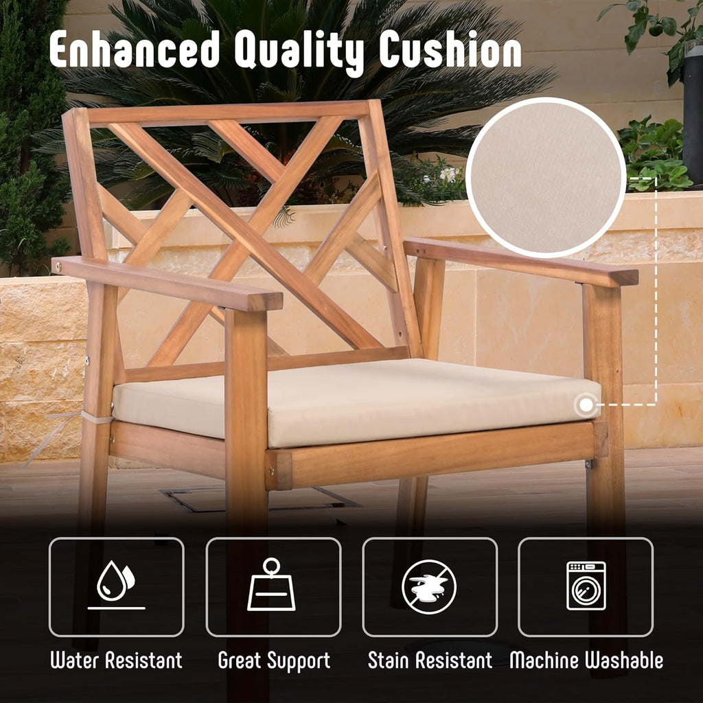 3 Piece Outdoor Patio Furniture Set, Wooden Conversation Patio Set with Padded Cushion Chairs and Coffee Table