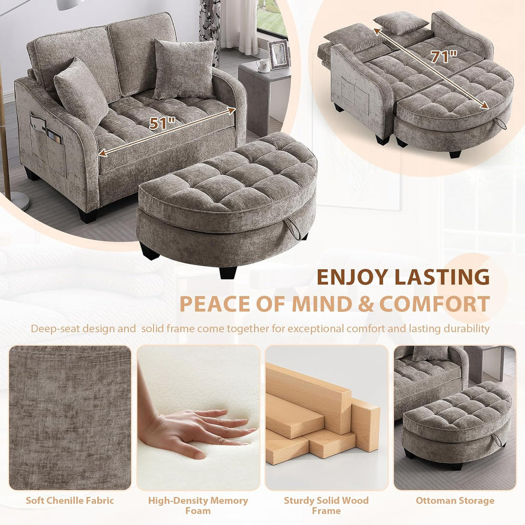 Oversized Curved Chaise Lounge Chair Indoor with Ottoman, 54.8" Cloud Boneless Reading Chair Soft Chenille Circle