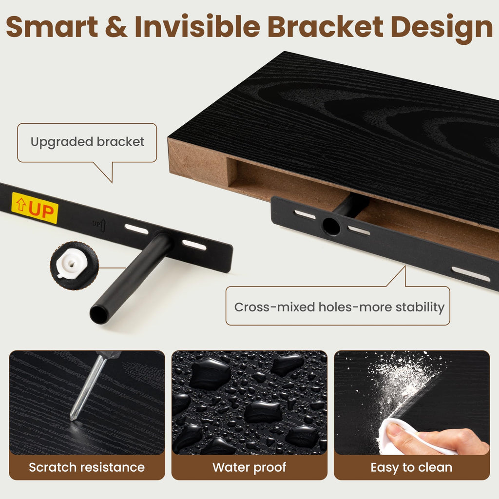 30 Inch Floating shelves for Wall, 8 Inch Deep, Invisible Brackets, Black