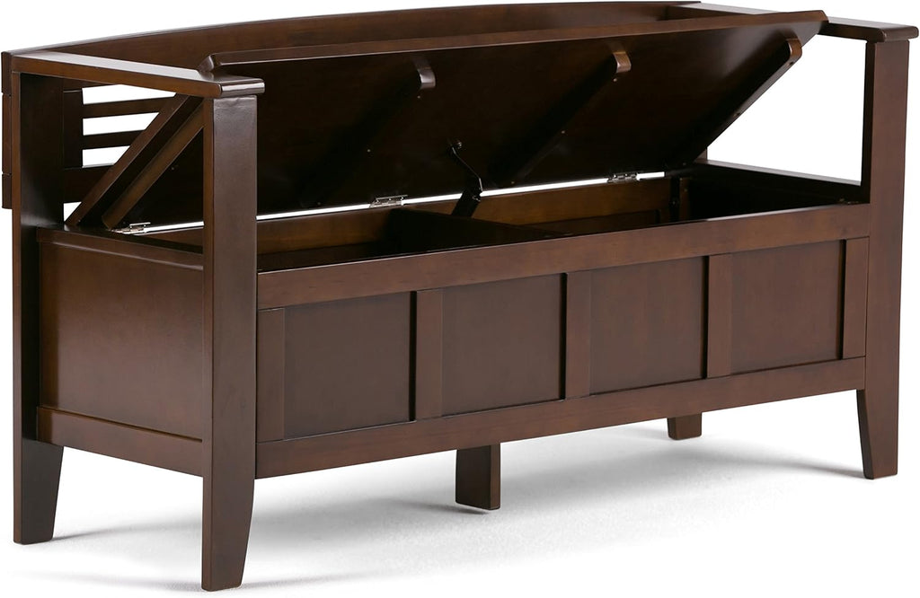 Adams Entryway Storage Bench - 48 inch Wide Solid Wood Hallway Seat in Rustic Medium Brown, Contemporary Bench with