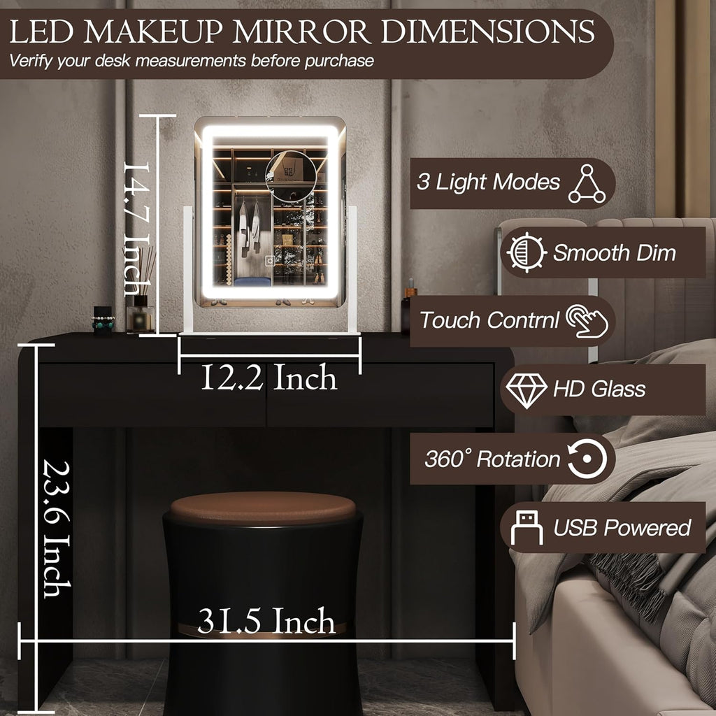 15" x13" Vanity Mirror with Lights, LED Makeup Mirror with Lights,10X Magnification Vanity Mirror with 360°Rotation, 3