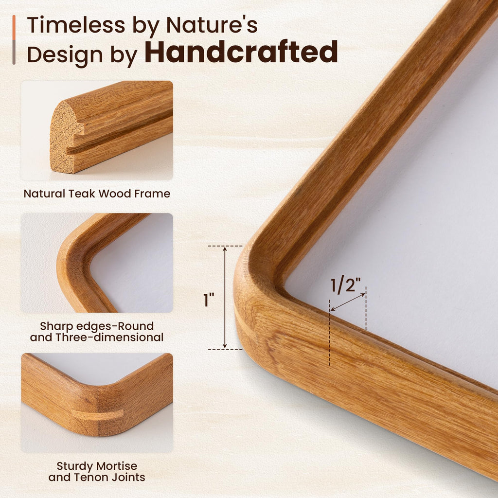 11x14 Picture Frame, Solid Teak Wood, Rounded Corners, Matted 8x10