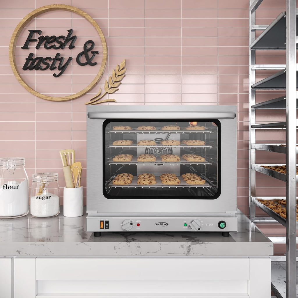 23 in. Commercial Countertop Convection Oven for Half-Size Pans with 4 Racks 2800W of Power and Steam Injection, 240V