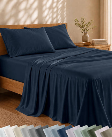 100% Viscose from Bamboo Sheets Queen Size, Navy Blue