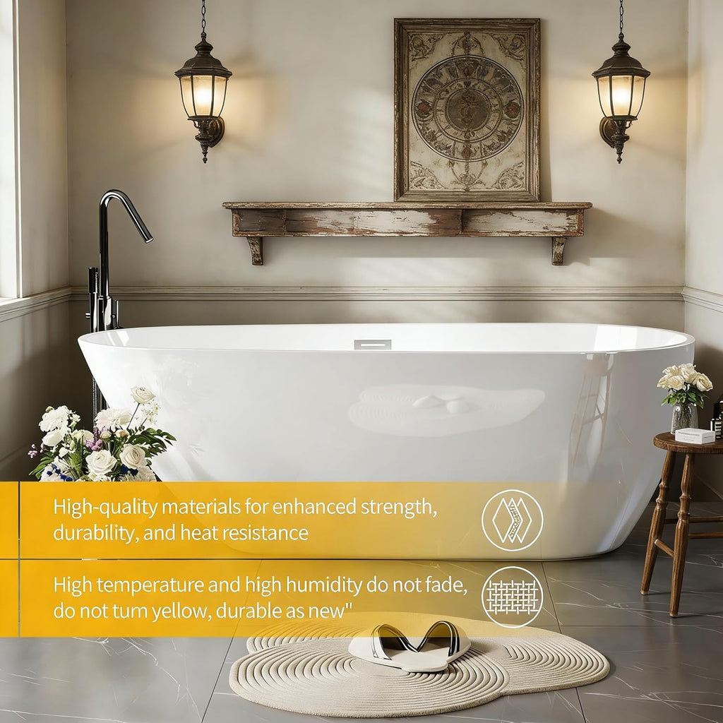 67" Deep Soaking Bathtub, Non-Slip Acrylic Tub with Chrome Drain, cUPC Certified, Ergonomic Modern Bath for Bathrooms