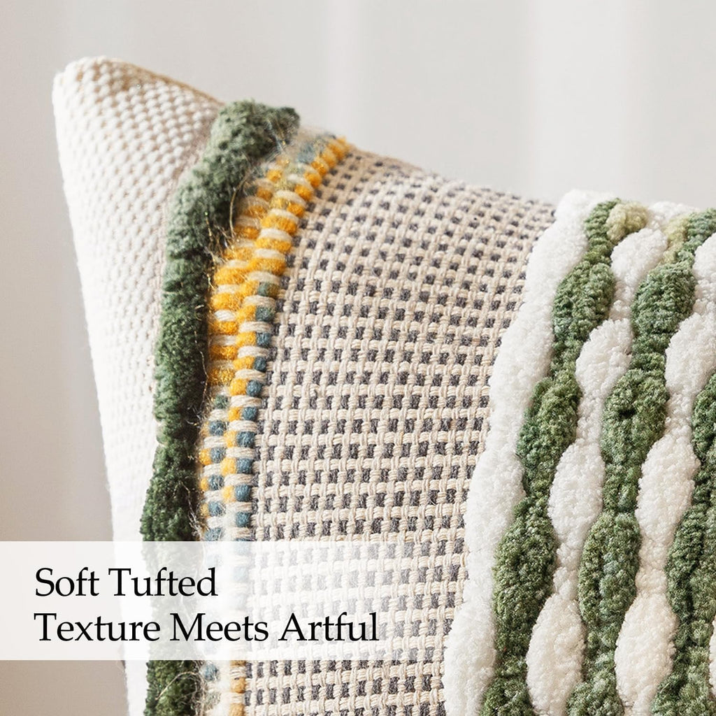 Pack of 2 Boho Decorative Throw Pillow Covers 18x18 Farmhouse Cushion Case Striped Chenille Pillow Cases Square