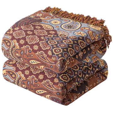 Boho Throw Blanket, 100% Cotton, Woven Paisley Pattern, 60"x80"