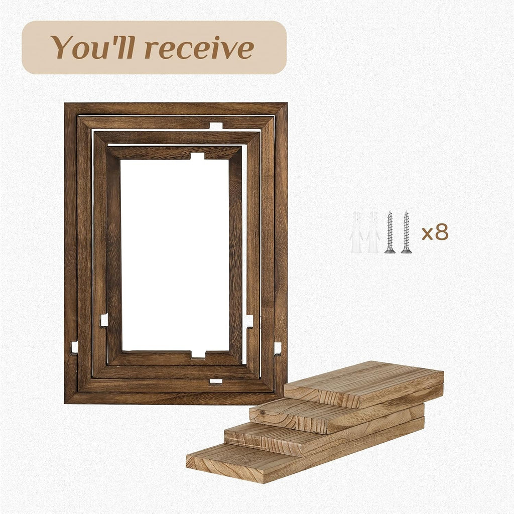Rustic Wooden Floating Shelves: Farmhouse wall Decor, Set of 4 | Lightweigh Decorative wall shelf