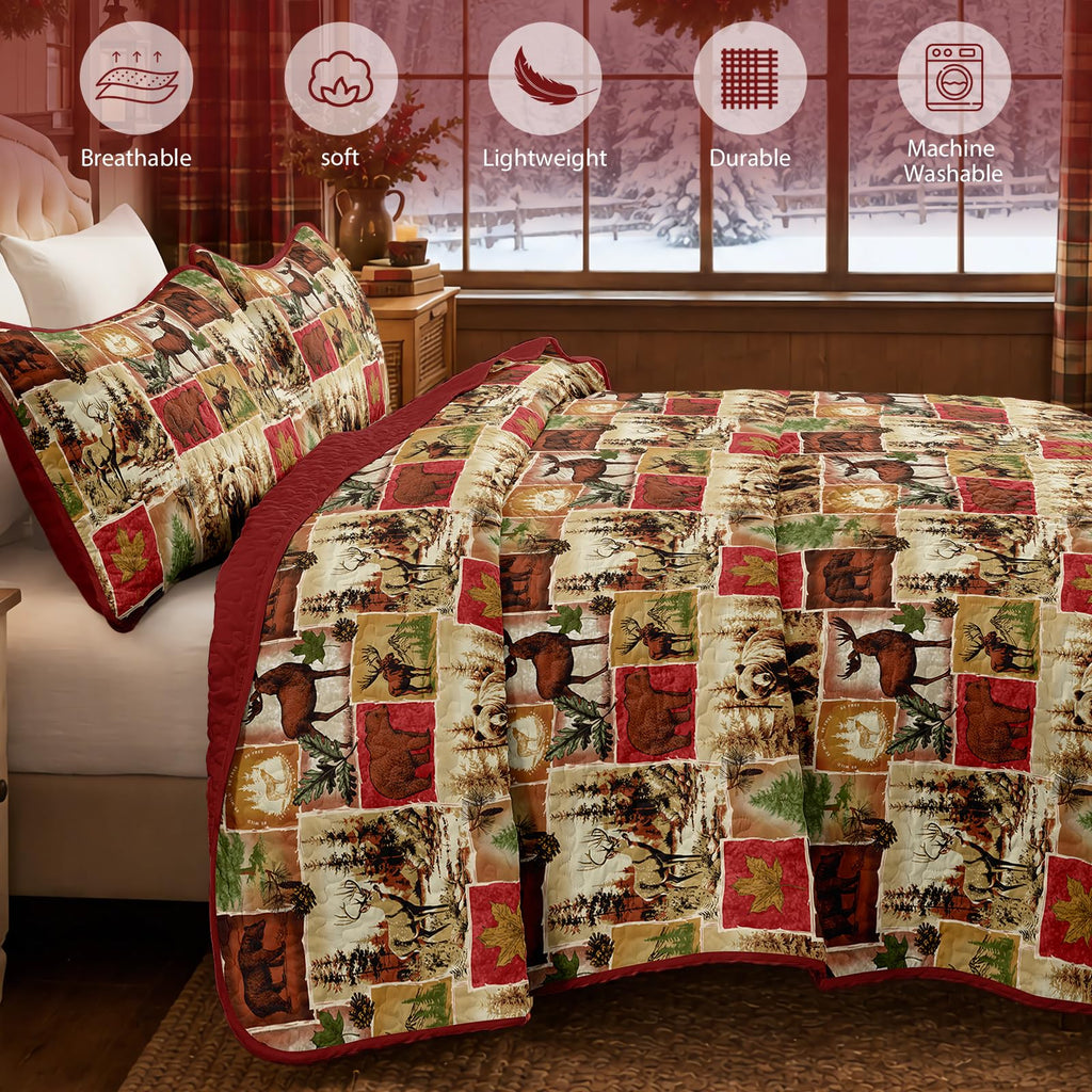 Christmas Quilts King Size, Rustic Patchwork Bedding Set