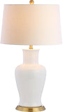 29" White/Gold Traditional Ceramic Urn LED Table Lamp Decor, White Linen Drum Shade, Classic Nightst