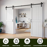 64 x 84 in (Double 32x84 Door) White Barn Door with 11FT Sliding Hardware Kit & Handle, Pre-Drilled 