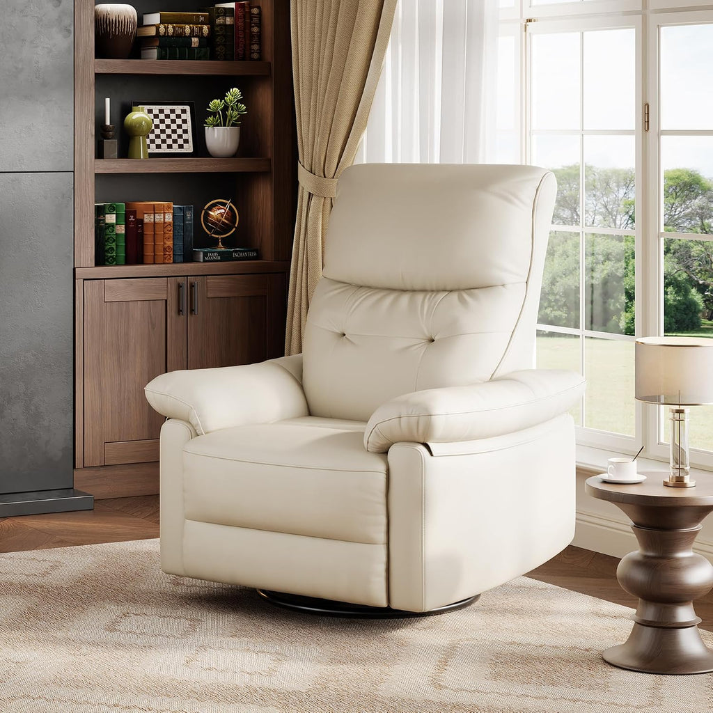 Power Recliner Chair, 270° Swivel Rocking Glider with USB Charging Port, PU Leather Upholstered Fabric and Button