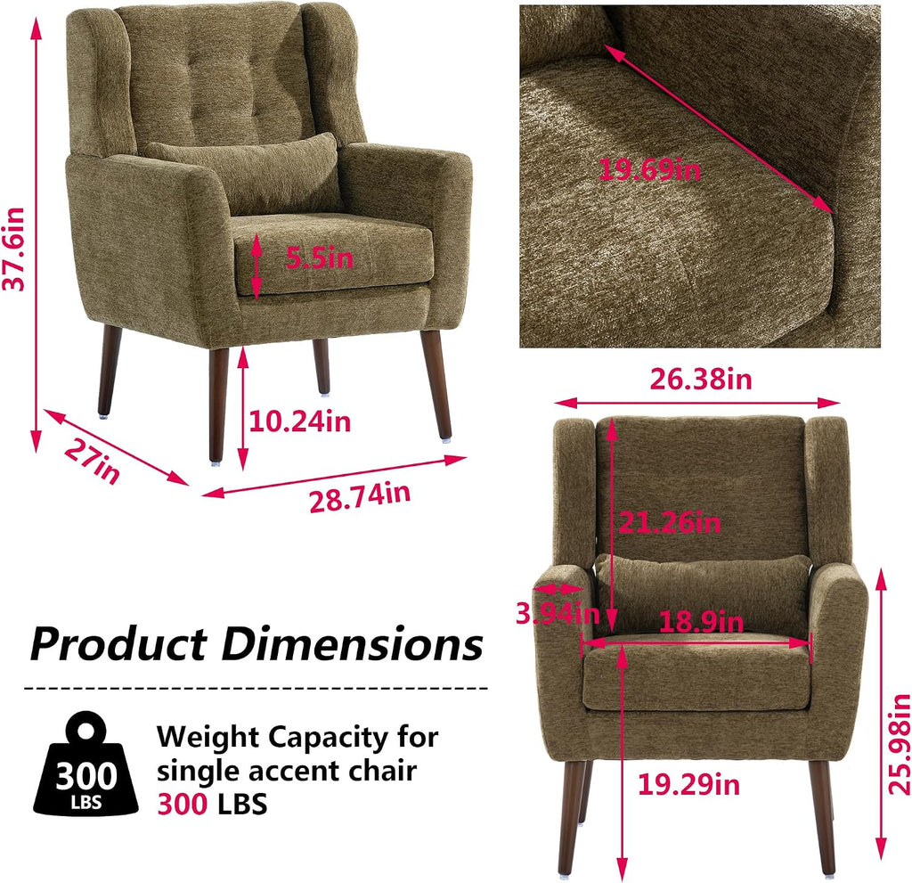 Modern Accent Chair Chenille Fabric Upholstered Tufted Side Chair Wingback Chair,Mid Century Reading Armchair with