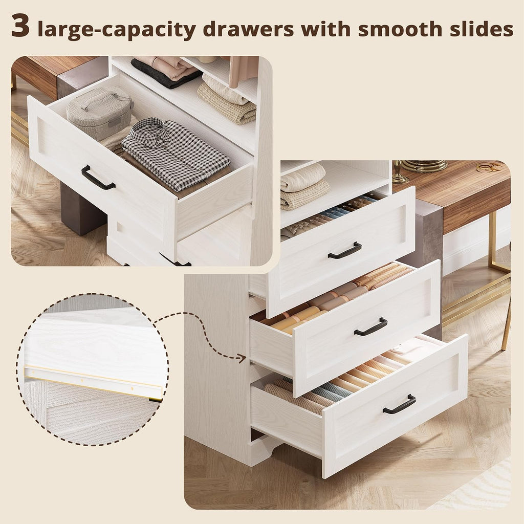 Freestanding Closet System with Adjustable Shelves & 3 Drawers | Closet Organizer with Hanging Rod, Ideal s