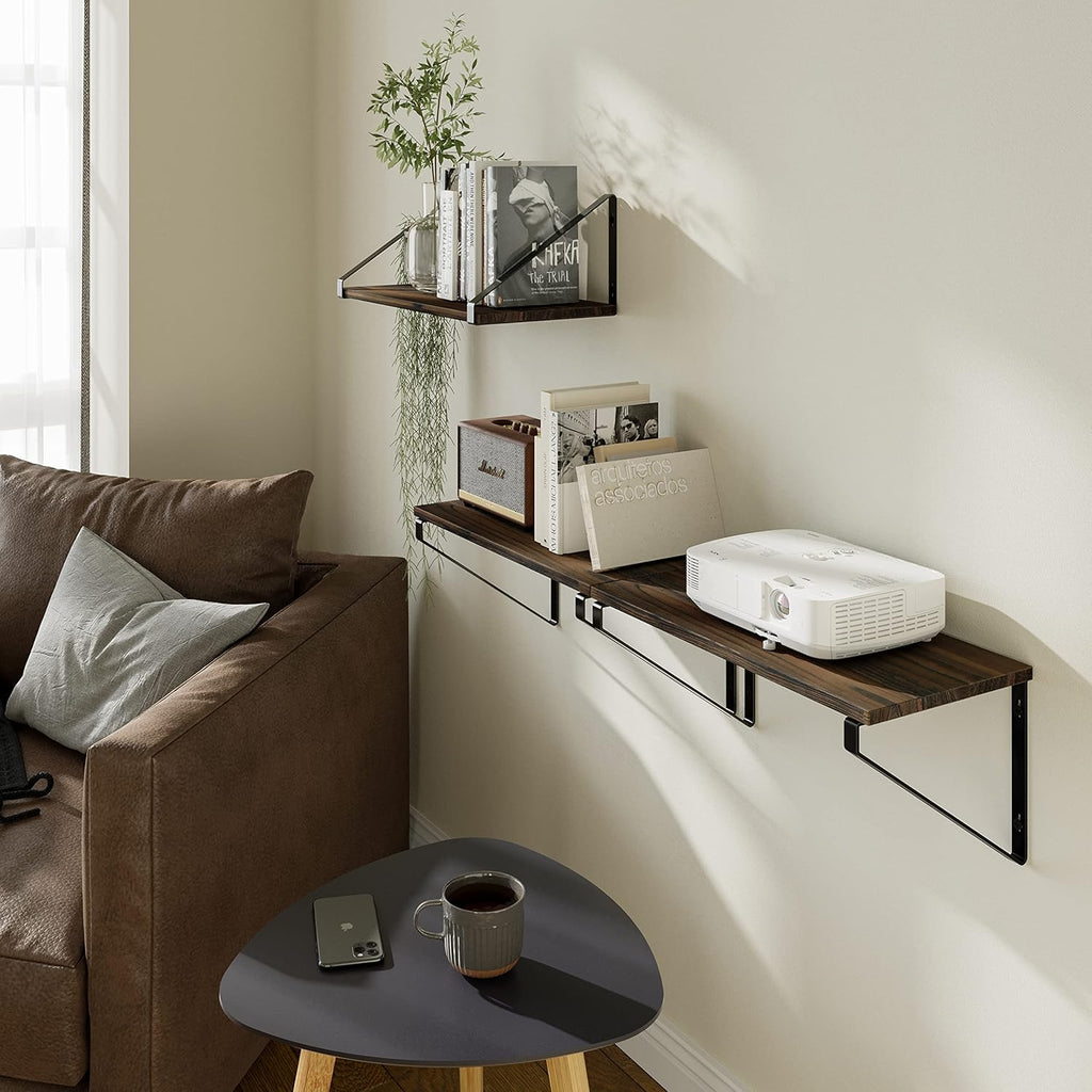 Floating Shelves Rustic Wood Wall Shelf, Small Bookshelf , with Metal Bracket