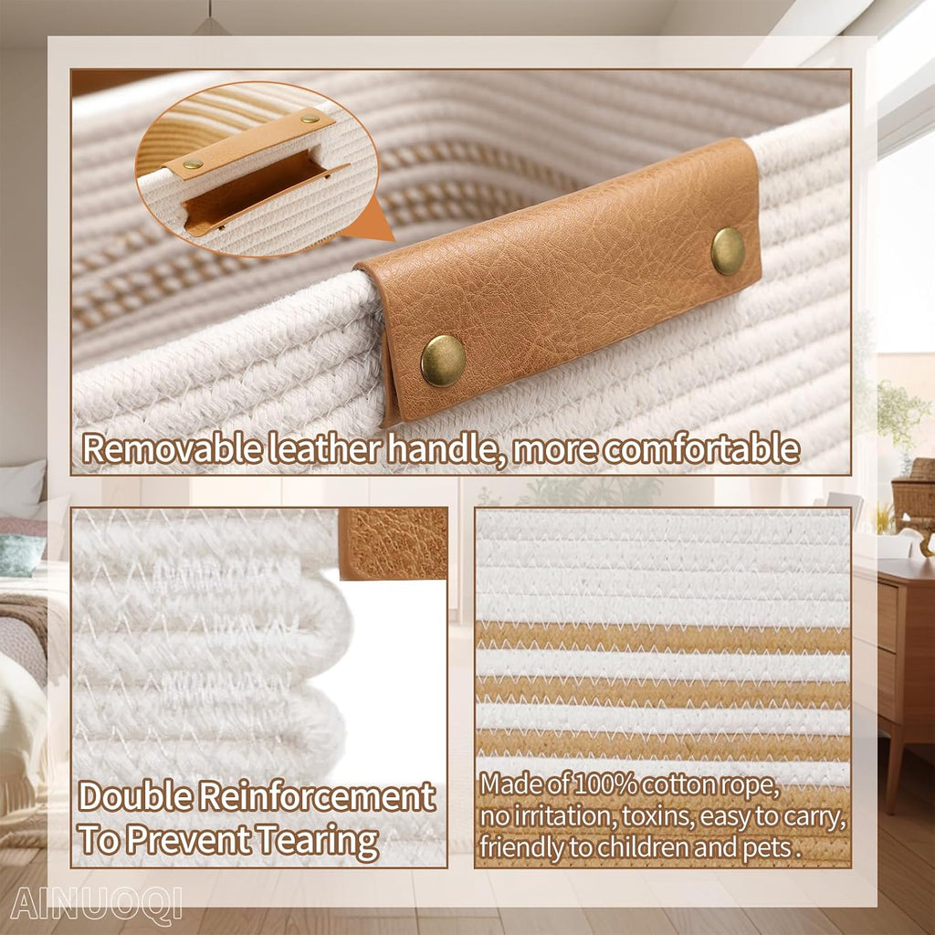 Large Laundry Hamper Basket, 85L Cotton Rope Woven Storage Bin for Blankets, Dirty Clothes Toys, Decorative Tall