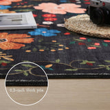 5x7 Washable Floral Vintage Area Rug, Low Pile Non-Slip Carpet for Living Room Bedroom Black