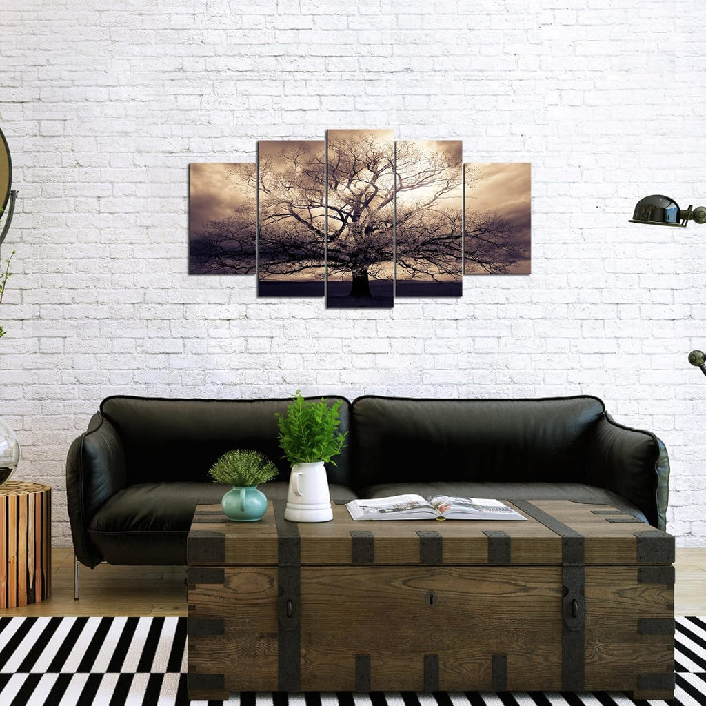 5 Piece Large Canvas Wall Art Sepia Tree of Life Picture Photo Art Print on Canvas Mysterious Fantasy Forest Artwork