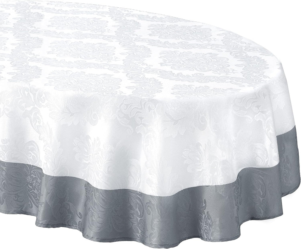 Valencia Two Tone Bordered Damask Fabric Tablecloth, Wrinkle and Stain Resistant Dining Room, Party 