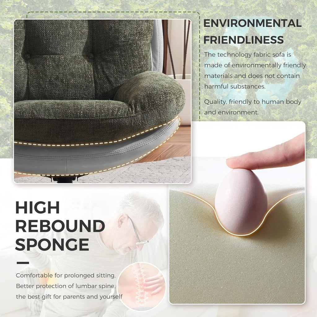 Modern Reclining Swivel Lounge Chair and Ottoman — Green Chenille