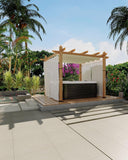 10x10 Ft Outdoor Pergola with Retractable Canopy Metal Gazebo Imitation Wood-Grain Column with Side Mesh Screen