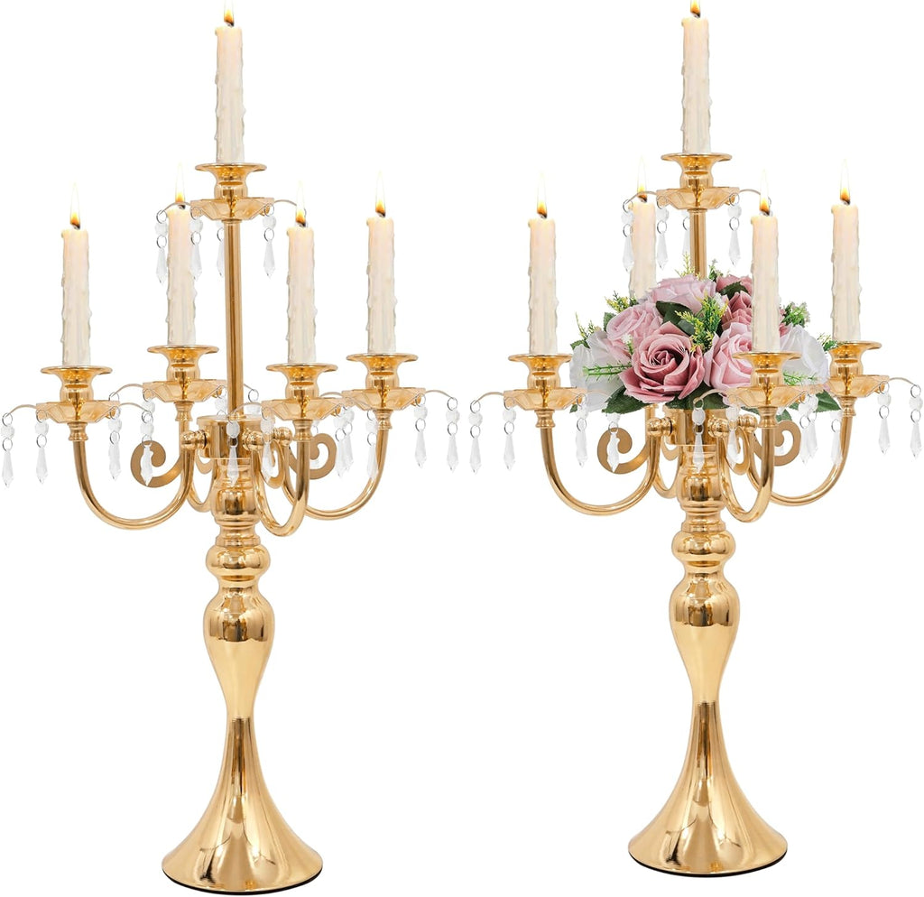 5 Arm Black Candelabra Centerpiece for Table, 20.3” Tall Metal Candlestick Candle Holder for Taper Candles, Gothic