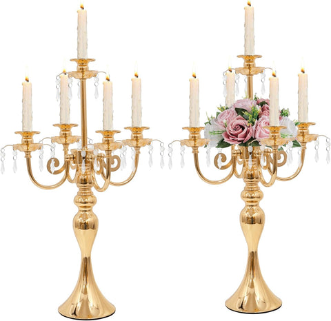 5 Arm Black Candelabra Centerpiece for Table, 20.3” Tall Metal Candlestick Candle Holder for Taper Candles, Gothic