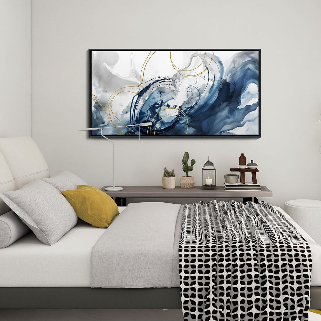Blue Wall Art Framed Abstract Canvas Wall Art Blue Pictures Wall Decoration Large Modern Office Artwork Wall Decor