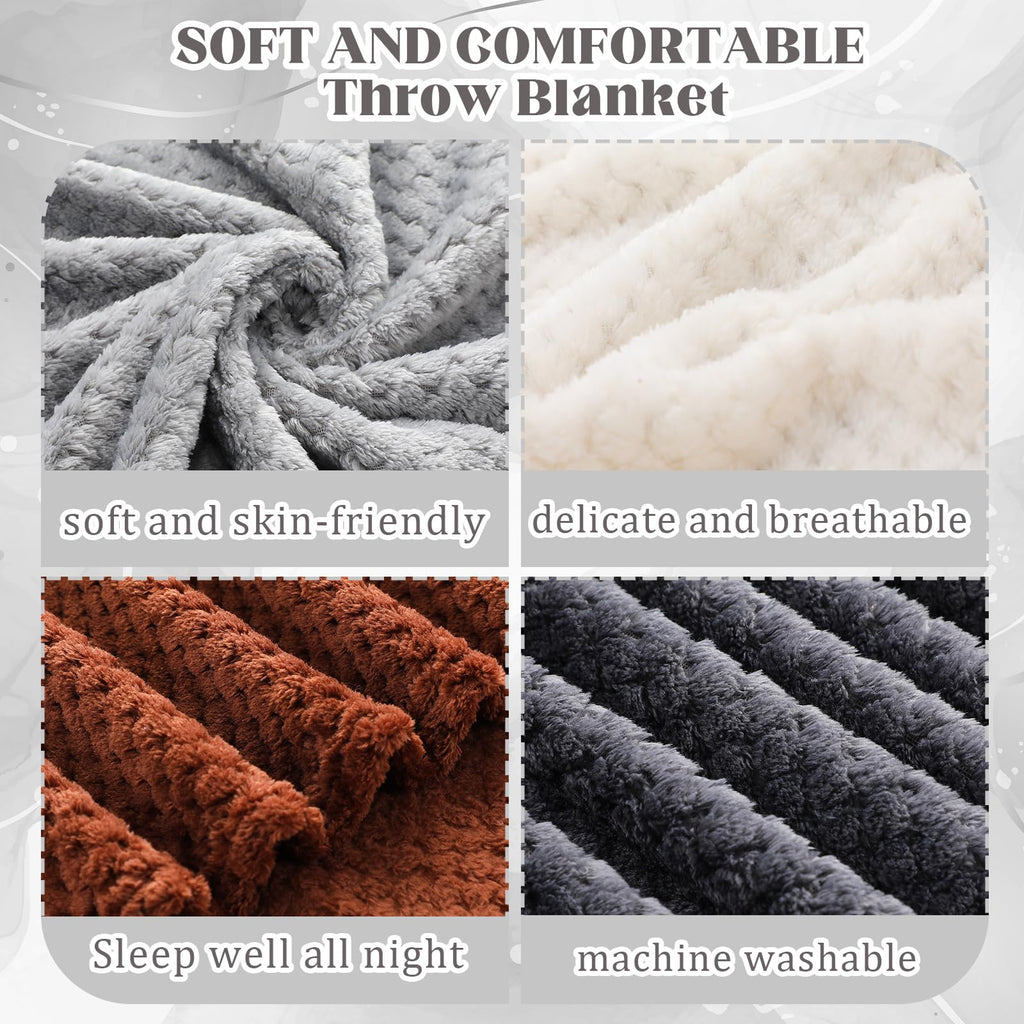 4 Pcs Fleece Throw Blanket, 3D Waffle Textured, Gradient Gray