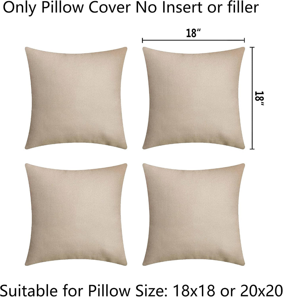 Outdoor Throw Pillows 18x18 Waterproof Square Pillow Covers Decorative Pillowcase, Set of 4, 18 x 18 Inch, Beige