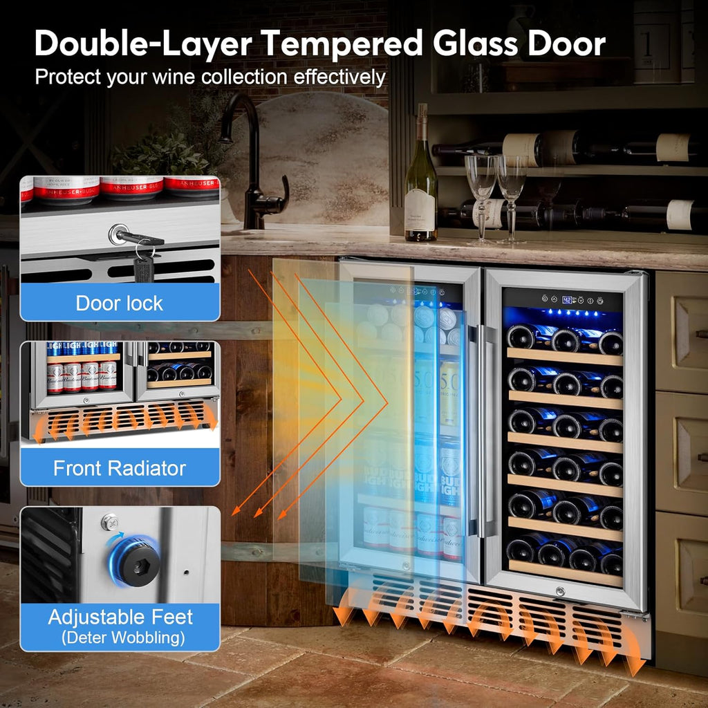 30" Wine and Beverage Refrigerator - Dual Zone Wine and Beverage Cooler