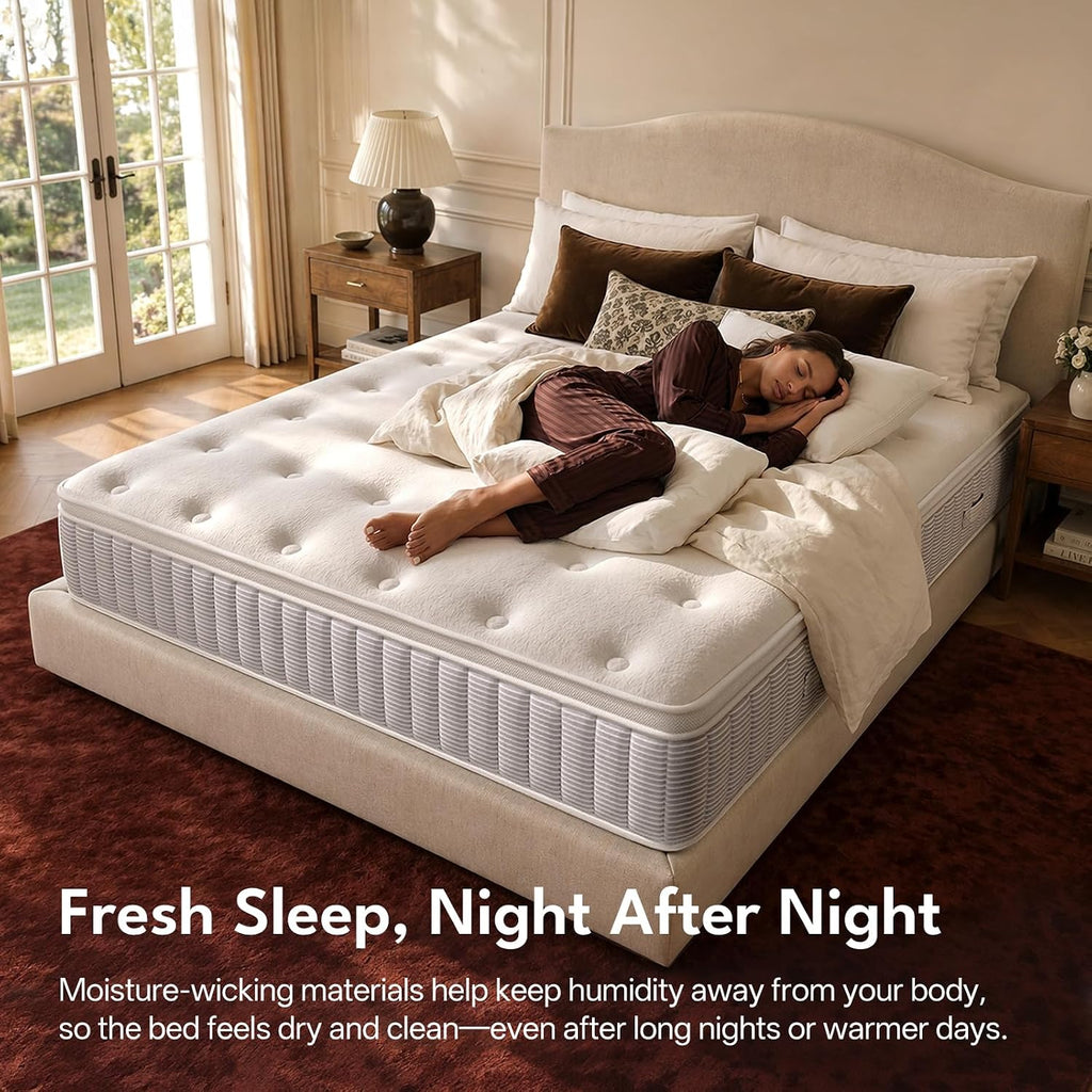 King Size Mattress, 12 Inch Hybrid Mattress with Memory Foam , Medium Firm, | Hybrid Comfort, Medium Zoned Support