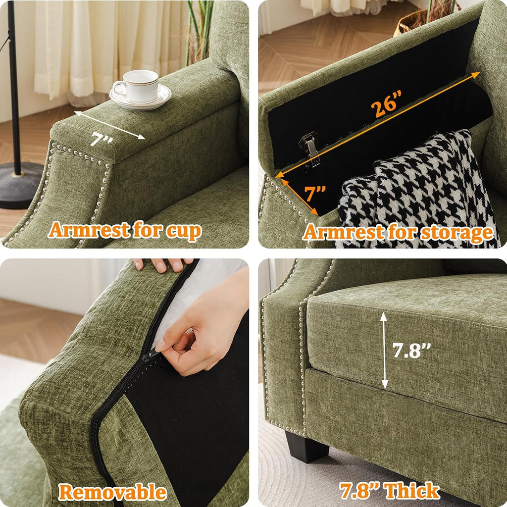 Oversized Accent Chair with Seat Storage,Comfy Living Room Chairs with Armrest Organizer,Oversize