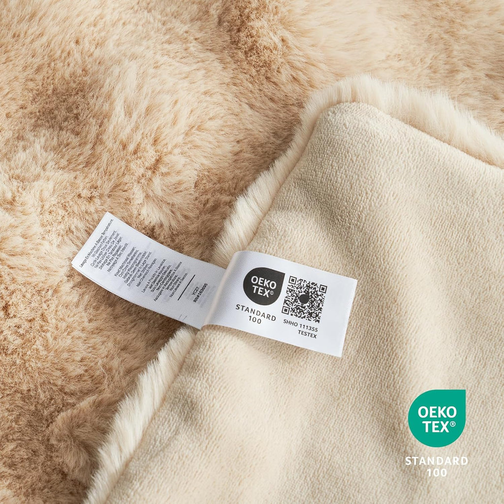 Faux Fur Throw Blanket, Fuzzy Soft Plush Thick Bubble Blanket, 50 * 60 Inches Beige