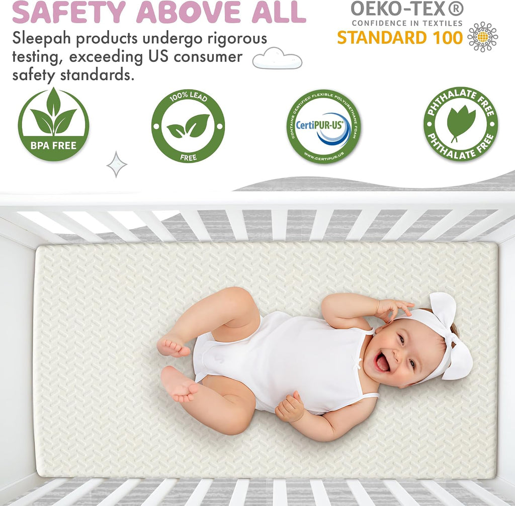 2" Crib Mattress Topper Memory Foam - Waterproof & Breathable Soft Cover | Fits Standard Size Cribs & Toddler Beds