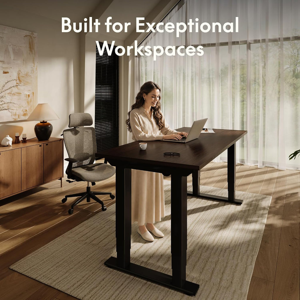 E6Q Premium 4-Leg Standing Desk, 72"x30", Dark | Heavy-Duty 540lbs, Solid Bamboo, Dual Motor, 3-Stage Legs
