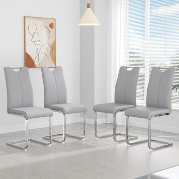 Modern Dining Chairs Set of 4, High Back Kitchen and Kitchen Room Chairs with Silver Metal Chrome Legs and